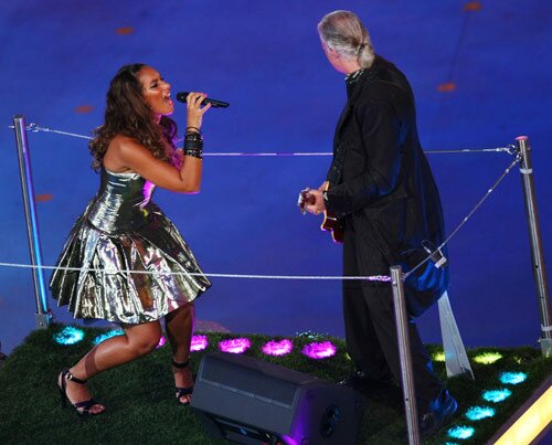 Jimmy Page and Leona Lewis at 2008 Olympics Closing Ceremony