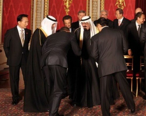 Barrack Hussein Obama Bows to Saudi King Abdullah