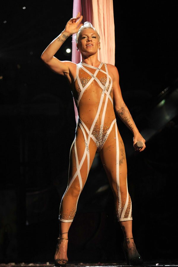 Pink Naked in String Costume - Too Old but Sexy Bod