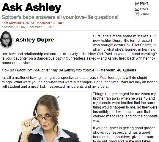 Ashley Dupre Has a Relationship Column in New York Post, WTF?