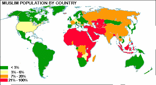 Muslim Numbers in Europe, Canada, USA and the World