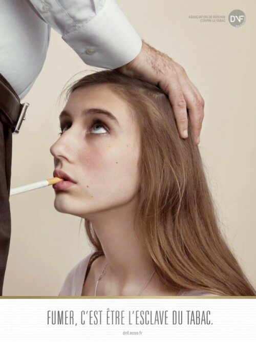 French Anti-Smoking Campaign Ad Picture with Young Girl Giving Cigarette Blowjob to a Tobacco Exec