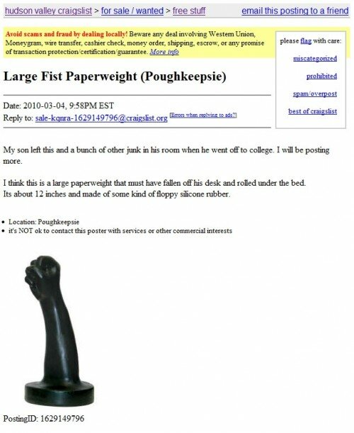 Funny Craigslist Ad - Large Fist Paperweight