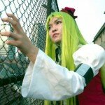 Chinese Girl Wearing Cosplay Costume and Yellow Wig